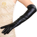 Lady fashion noir couleur coude peau de mouton bras longueur gants